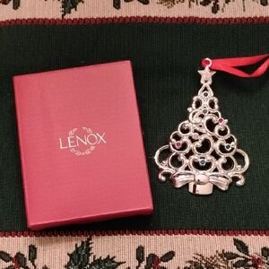 Lenox Silver Plated Christmas Tree Ornament with Multi Colored  Crystal Accents
